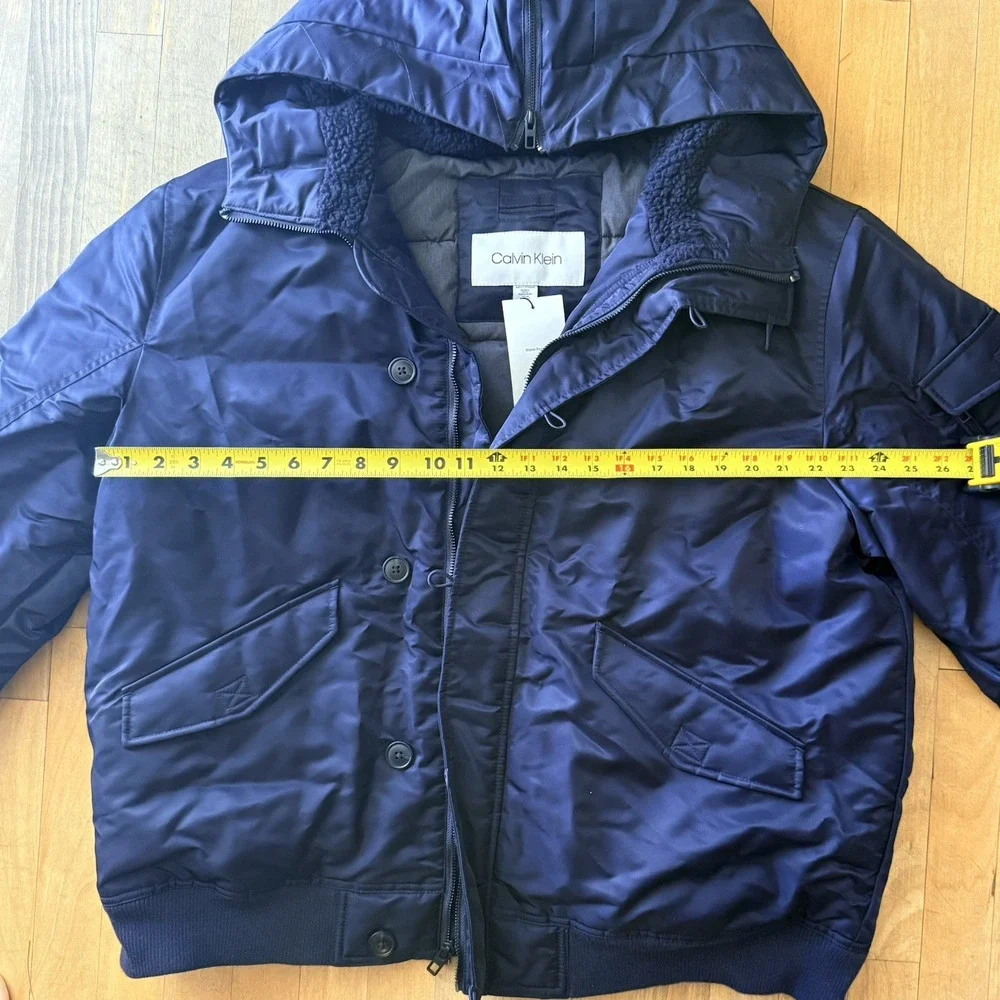 $228 Calvin Klein Oversized Hooded Water Resistant Puffer Bomber Jacket Navy 2XL
